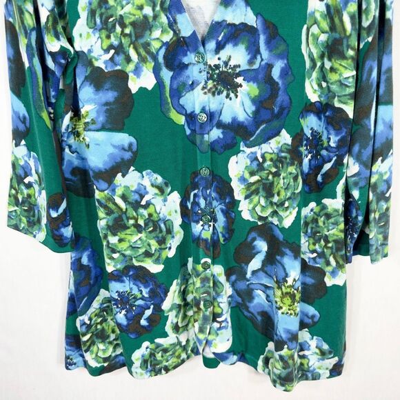 Isaac Mizrahi Live Large Cardigan Sweater Green Blue Floral Knit NWOT 1586 - Picture 4 of 9
